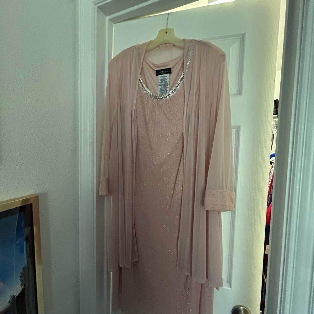 R&M Richards Pink Dress with Sparkling Neckline
